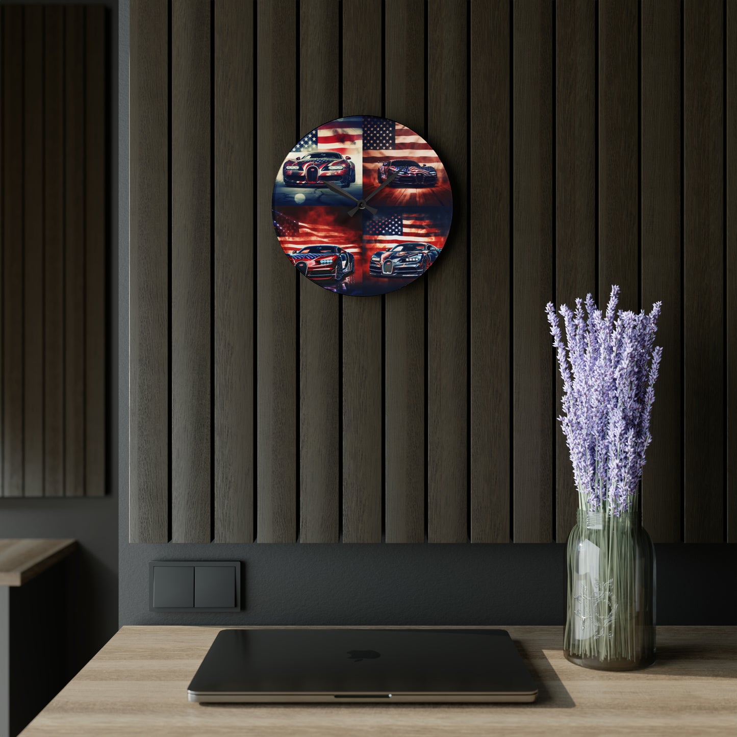 Acrylic Wall Clock Abstract American Flag Background Bugatti 5