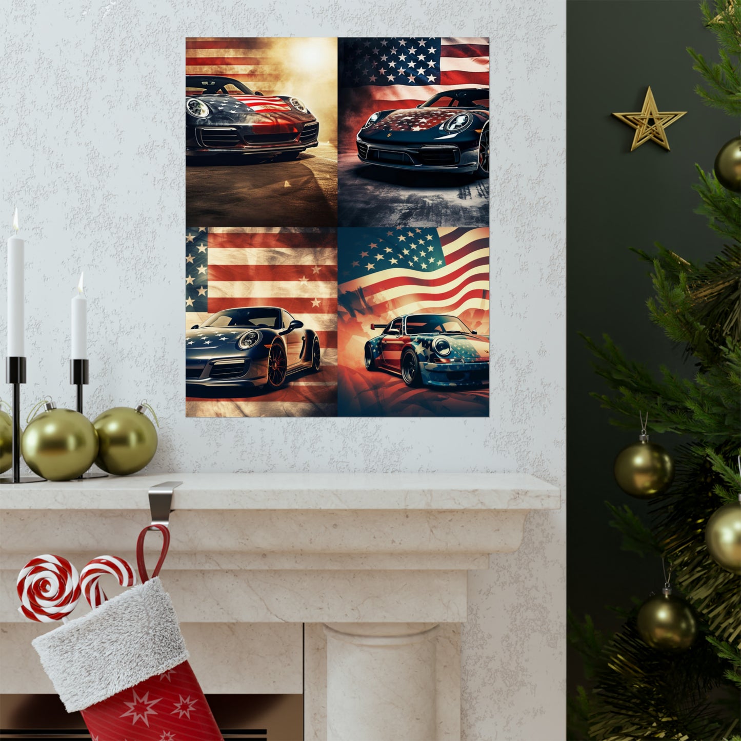 Premium Matte Vertical Posters Abstract American Flag Background Porsche 5