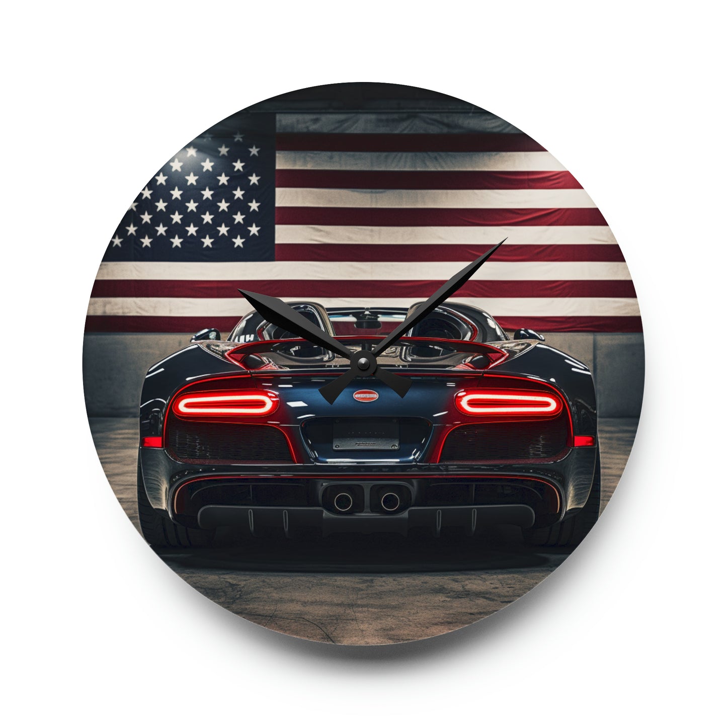 Acrylic Wall Clock American Flag Background Bugatti 4