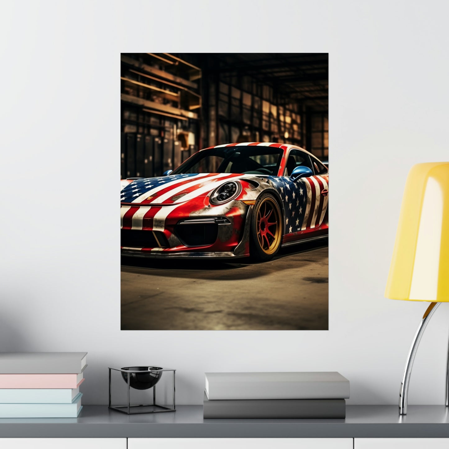 Premium Matte Vertical Posters American Flag Porsche 4