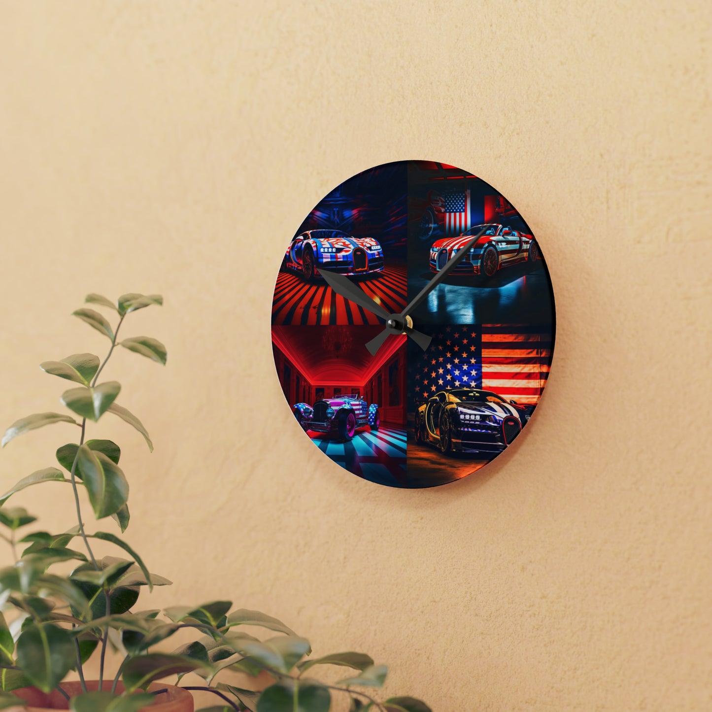 Acrylic Wall Clock Macro Bugatti American Flag 5