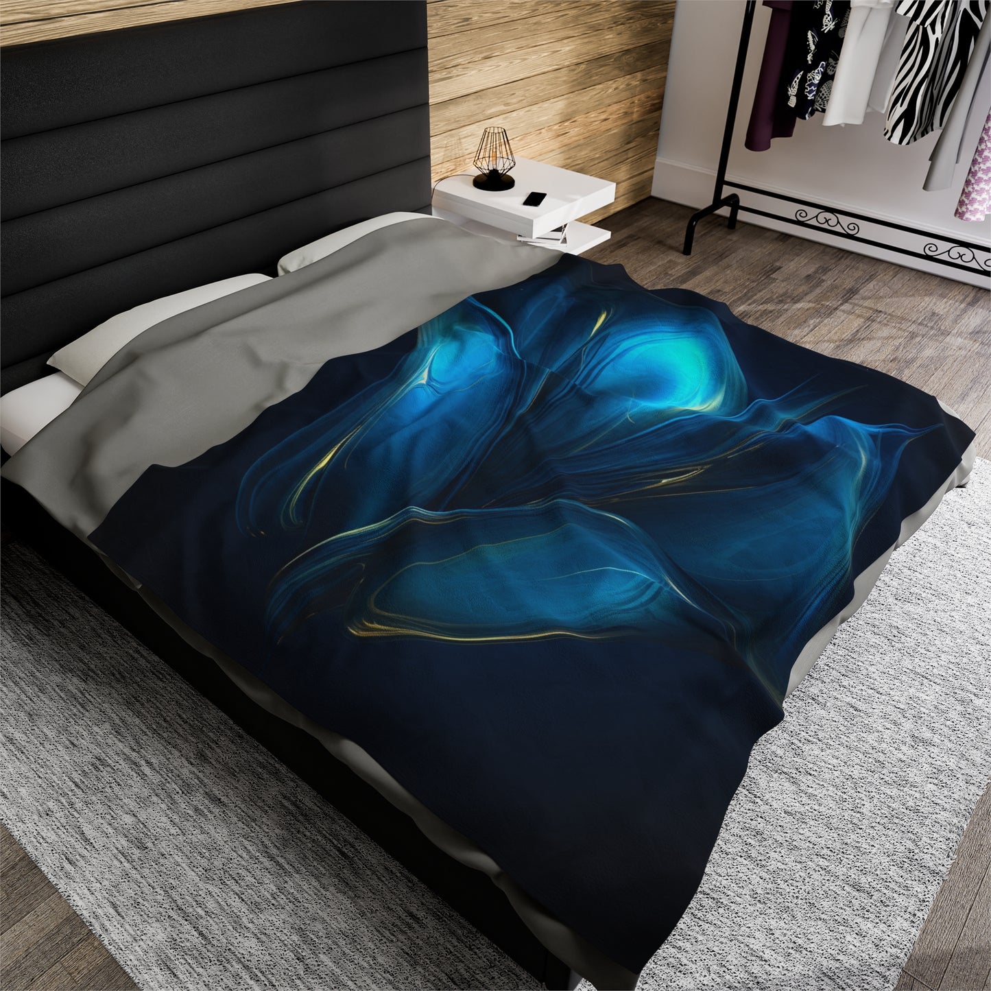 Velveteen Plush Blanket Abstract Blue Tulip 2