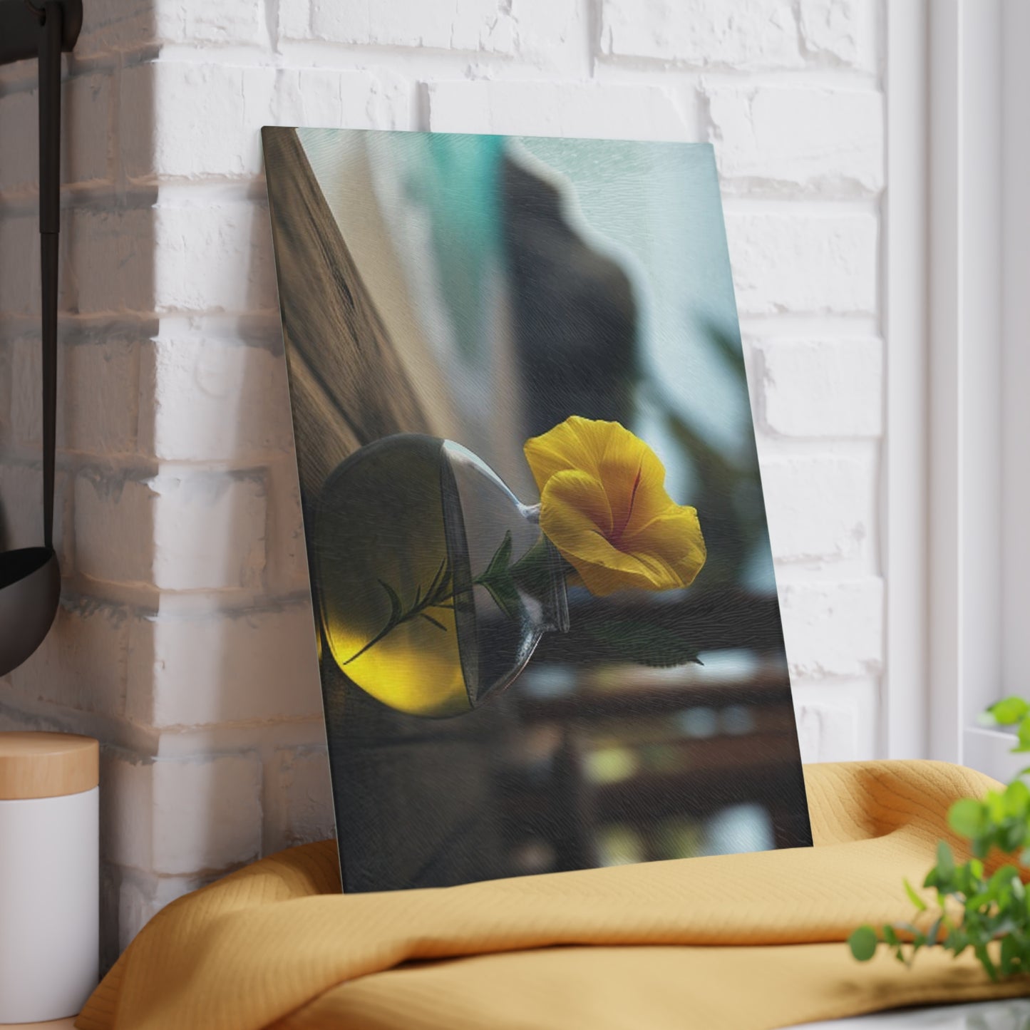 Glass Cutting Board Yellow Hibiscus Wood 3