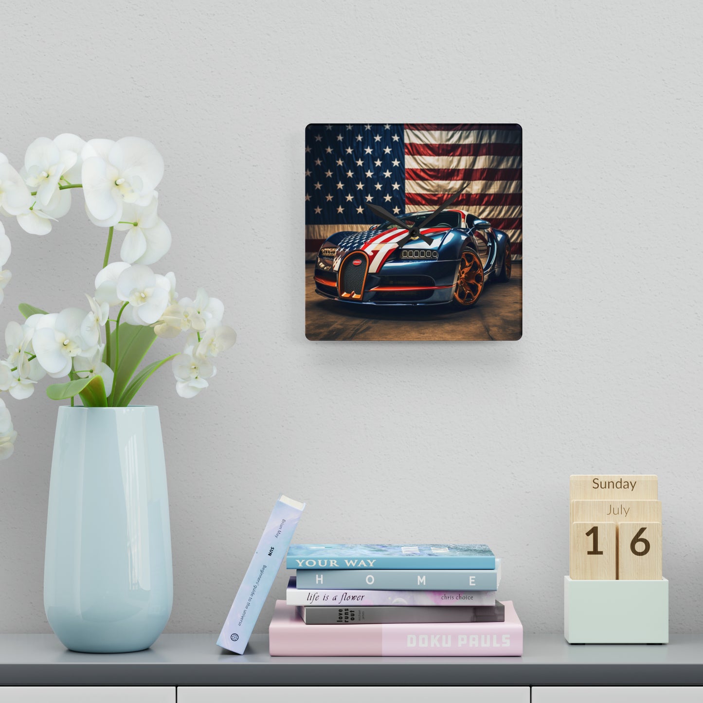 Acrylic Wall Clock Bugatti Flag American 4