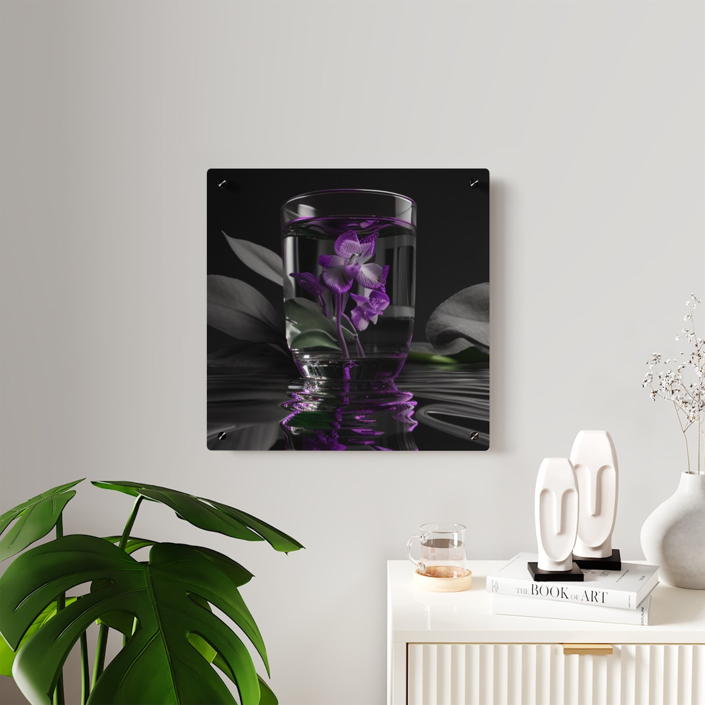 Acrylic Wall Art Panels Purple Orchid Glass vase 1