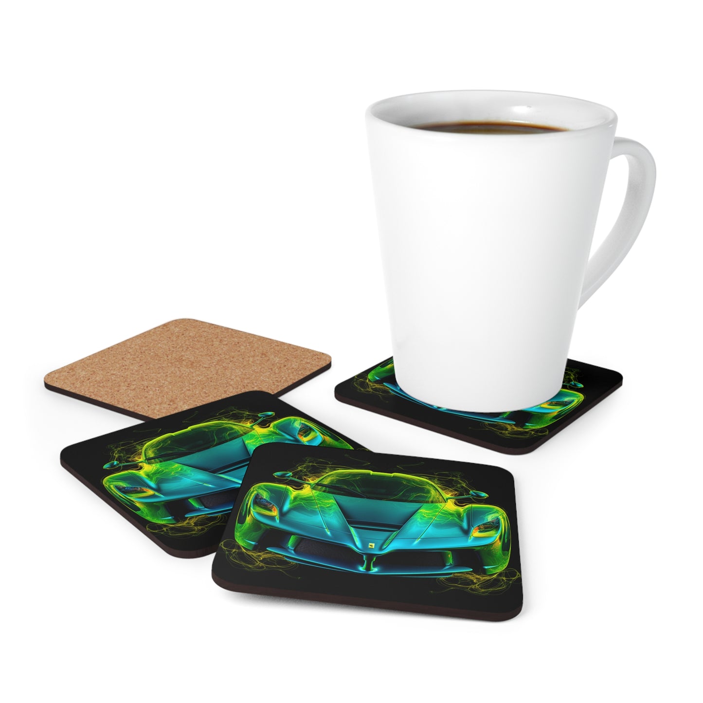 Corkwood Coaster Set Ferrari Neon 2