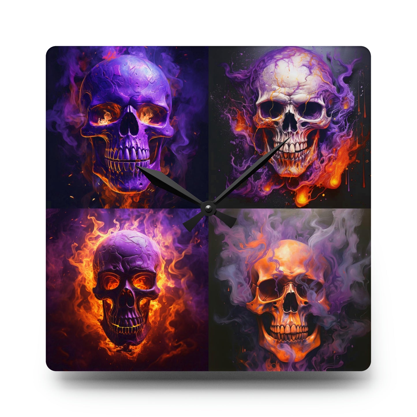 Acrylic Wall Clock Skull Flames 5