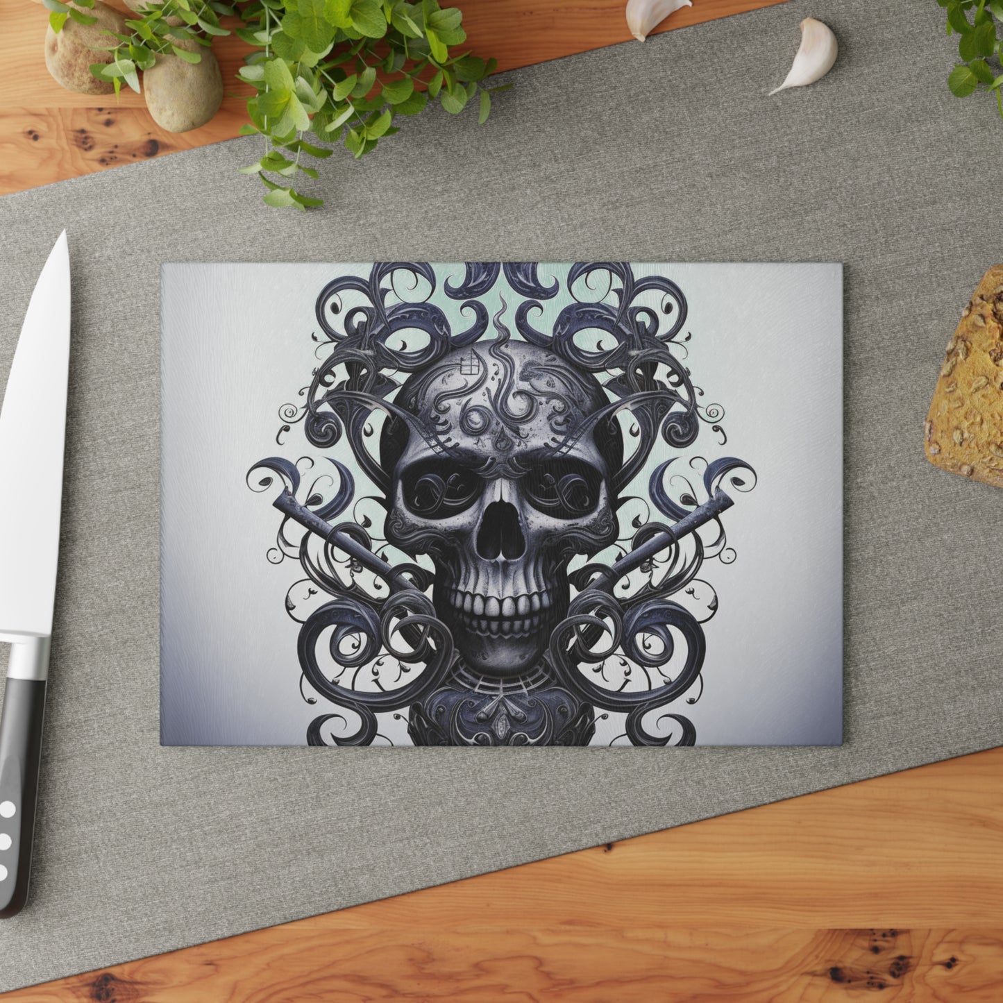 Glass Cutting Board Skull Treble Clef 1