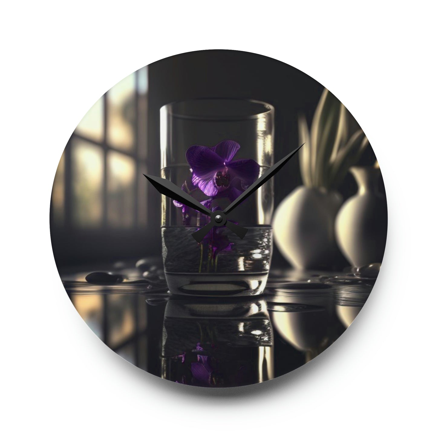 Acrylic Wall Clock Purple Orchid Glass vase 4