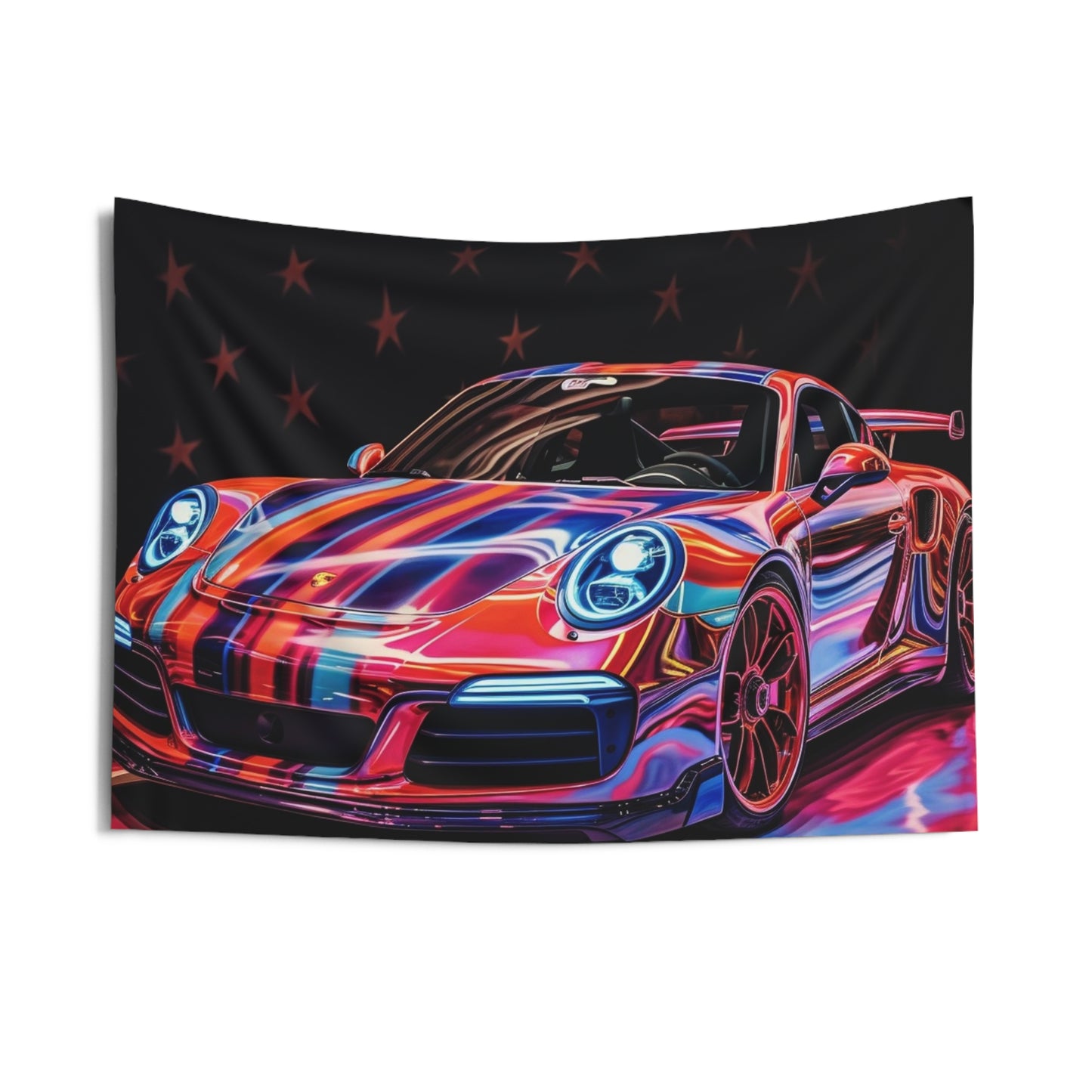 Indoor Wall Tapestries American Flag Colored Porsche 4