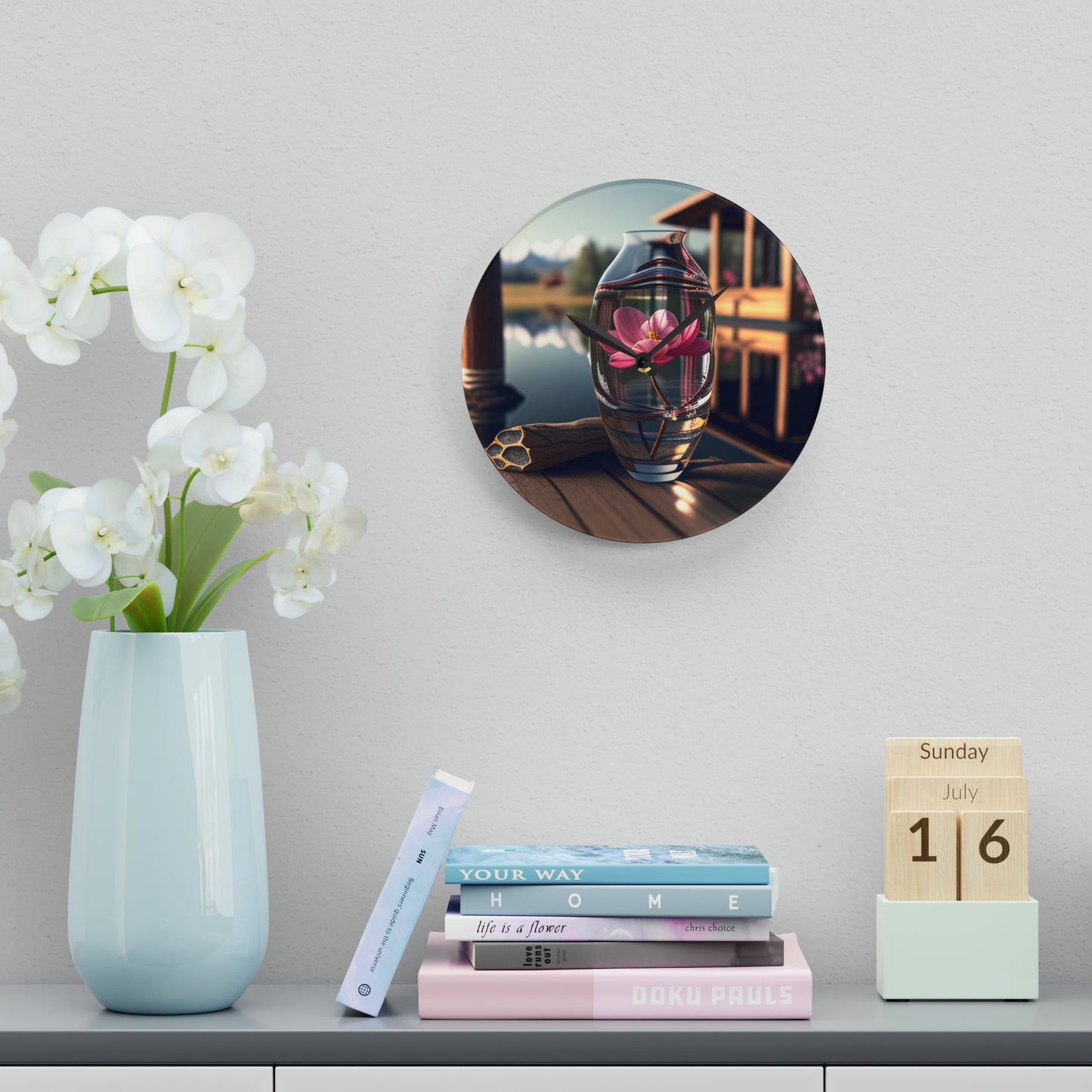 Acrylic Wall Clock Pink Magnolia 2