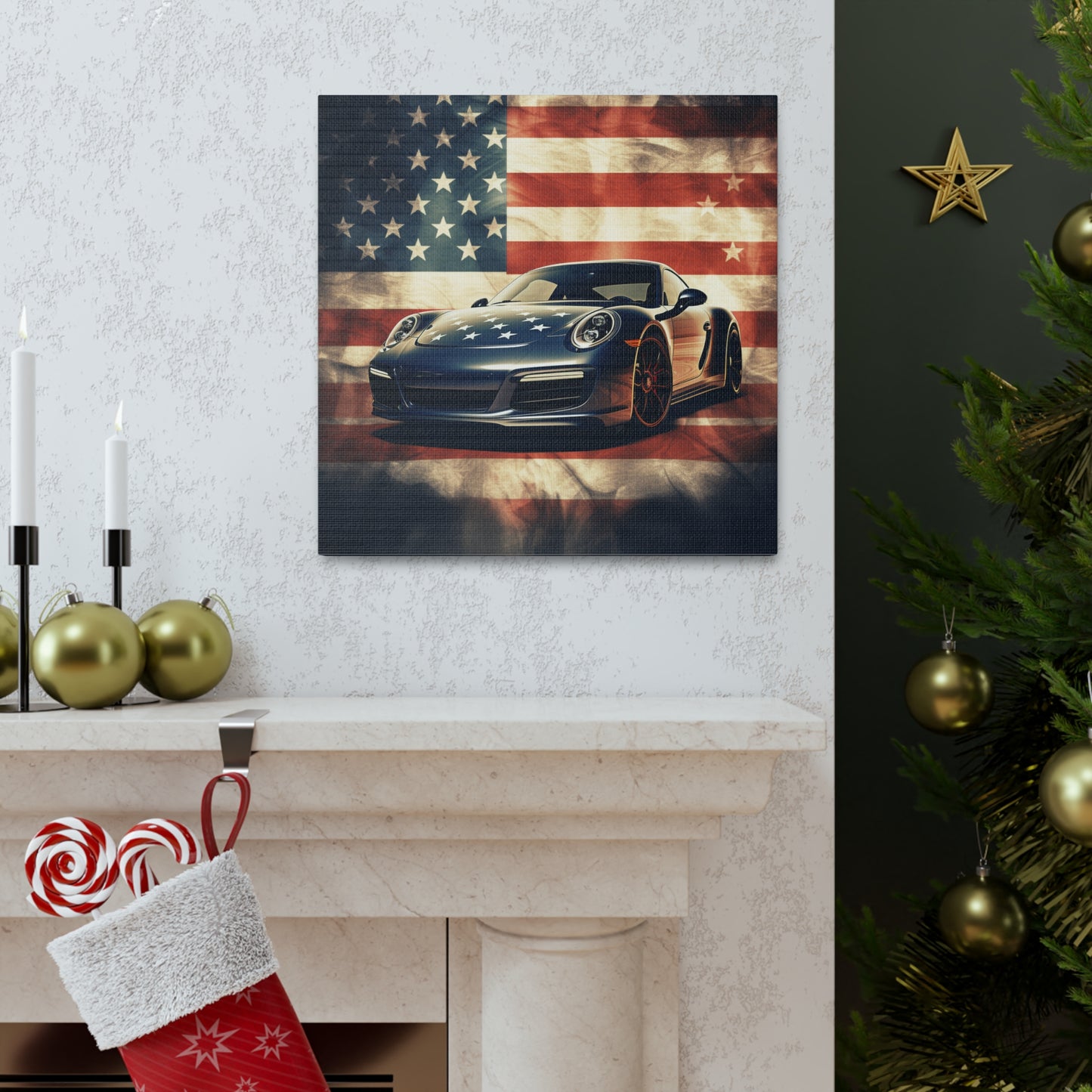 Canvas Gallery Wraps Abstract American Flag Background Porsche 3