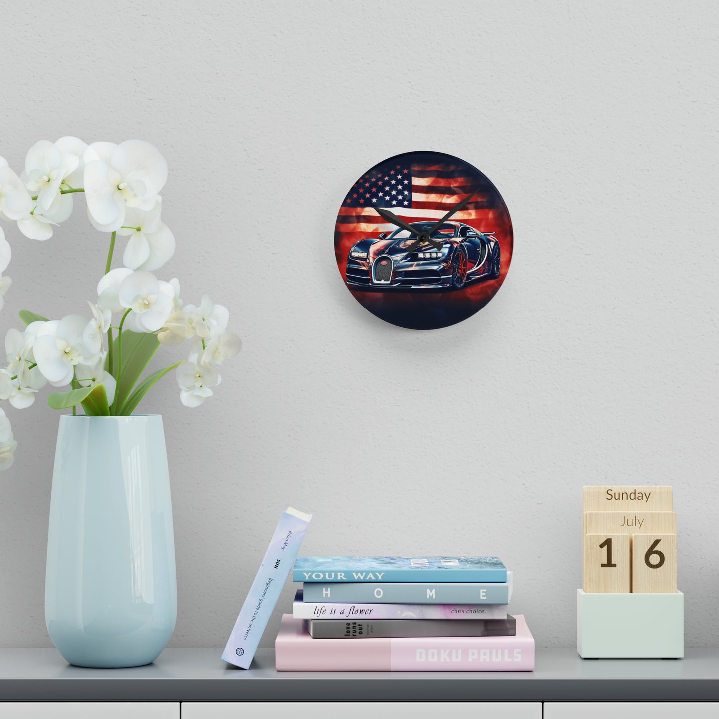 Acrylic Wall Clock Abstract American Flag Background Bugatti 4