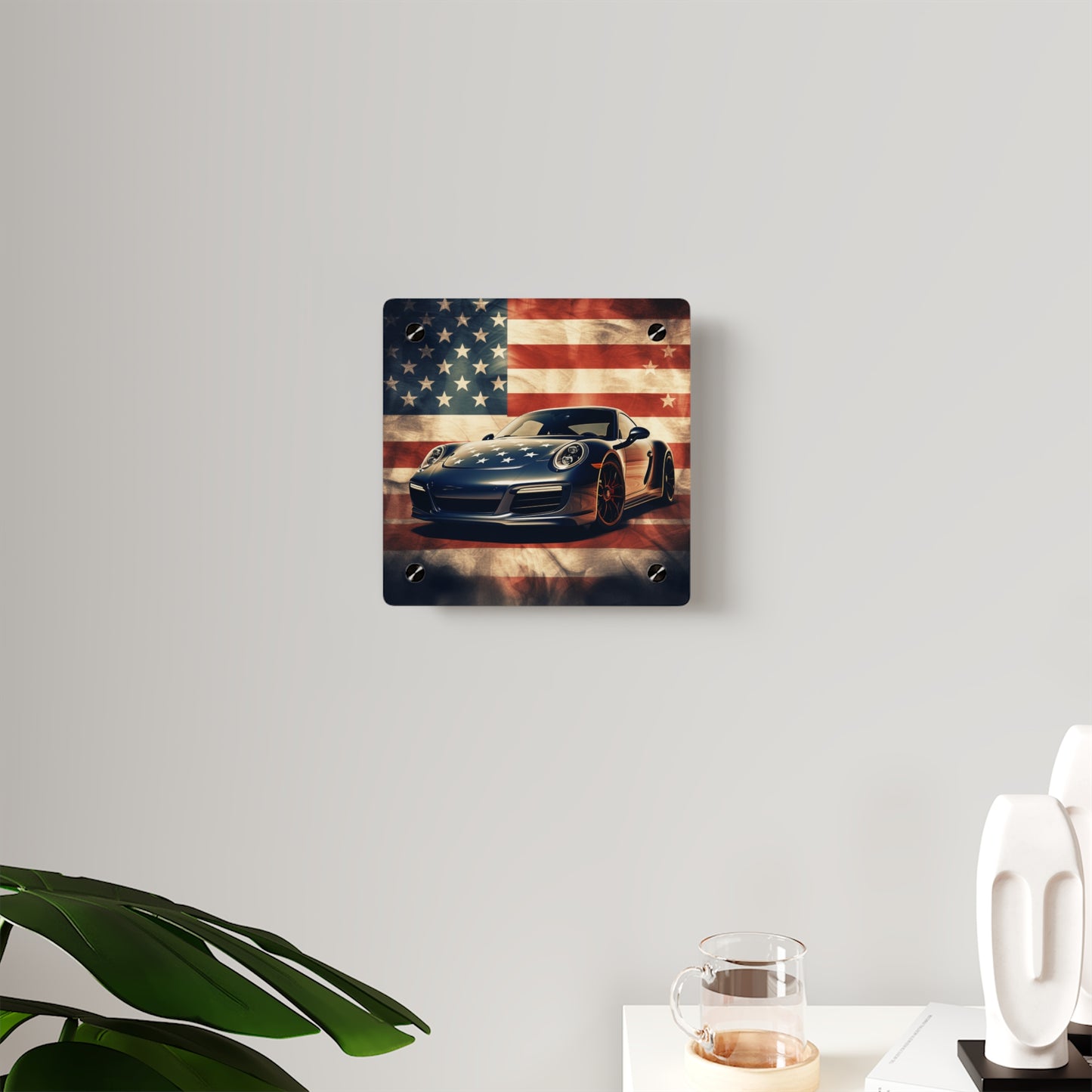 Acrylic Wall Art Panels Abstract American Flag Background Porsche 3