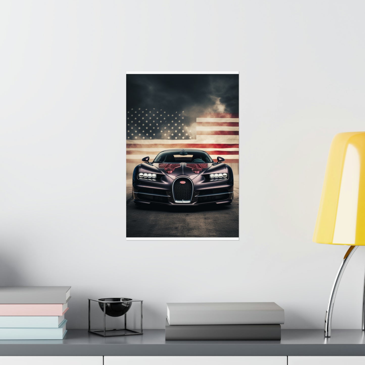 Premium Matte Vertical Posters American Flag Background Bugatti 2