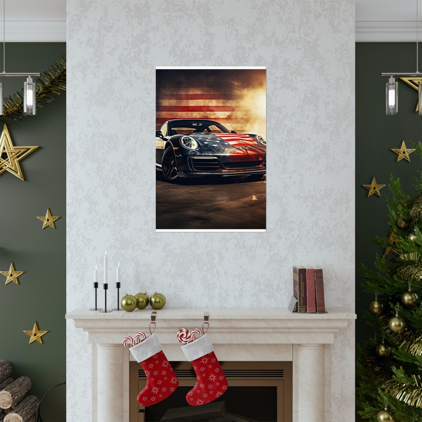 Premium Matte Vertical Posters Abstract American Flag Background Porsche 1