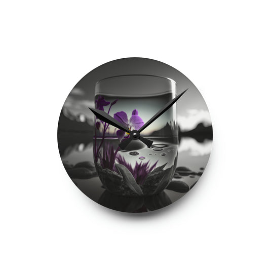 Acrylic Wall Clock Purple Orchid Glass vase 2