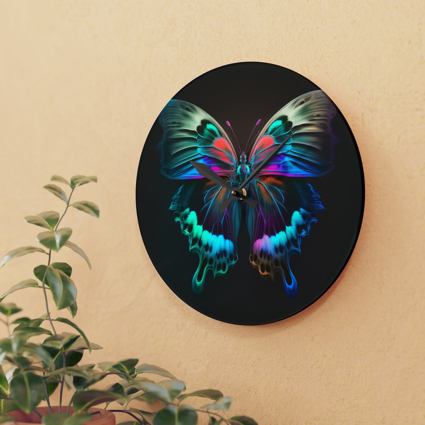 Acrylic Wall Clock Raw Hyper Color Butterfly 2