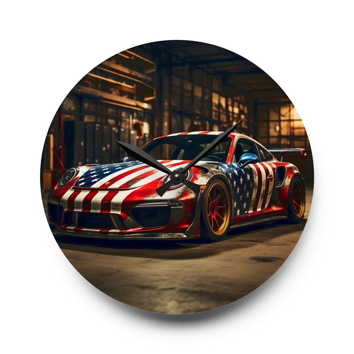 Acrylic Wall Clock American Flag Porsche 4