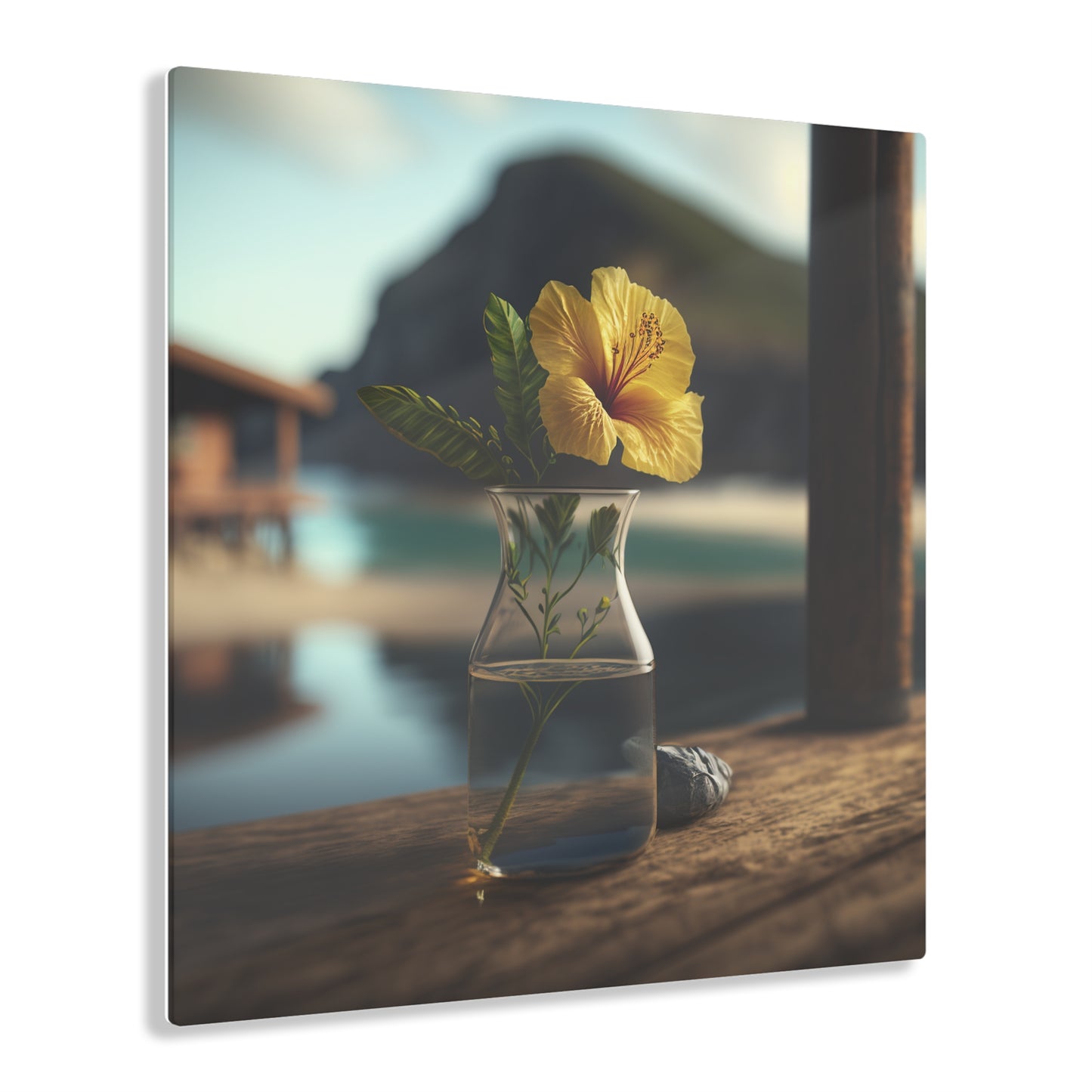 Acrylic Prints Yellow Hibiscus Wood 4