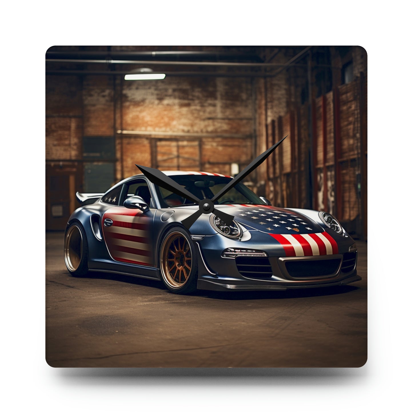 Acrylic Wall Clock American Flag Porsche 1