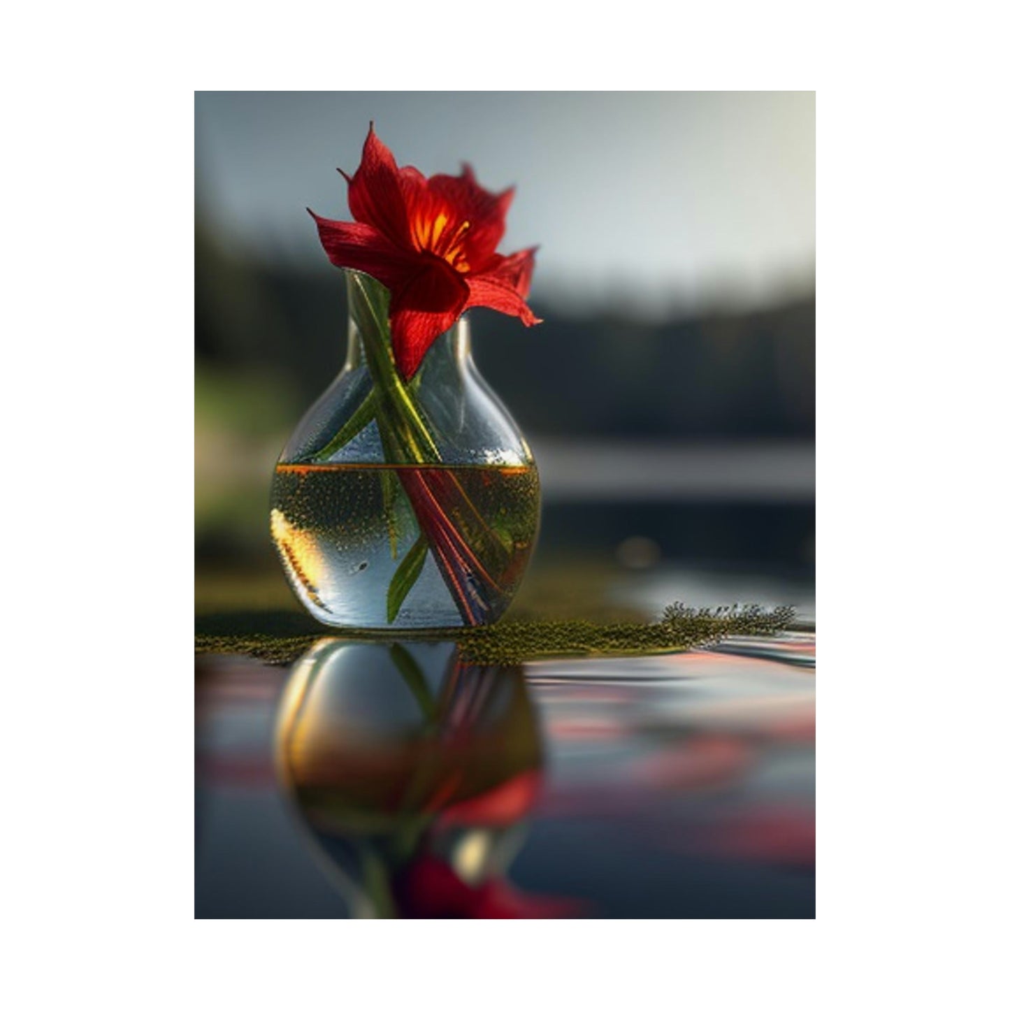 Premium Matte Vertical Posters Red Lily in a Glass vase 3