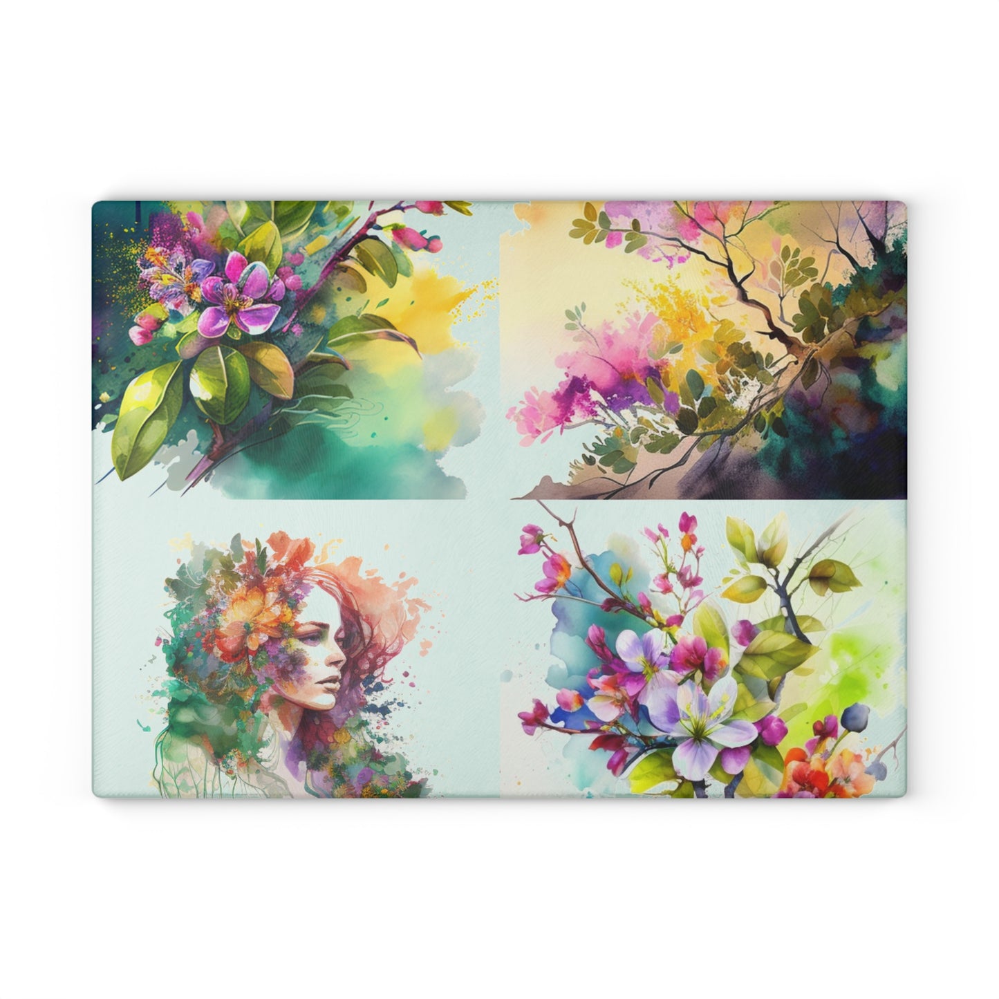 Glass Cutting Board Mother Nature Bright Spring Colors Realistic Watercolor 5