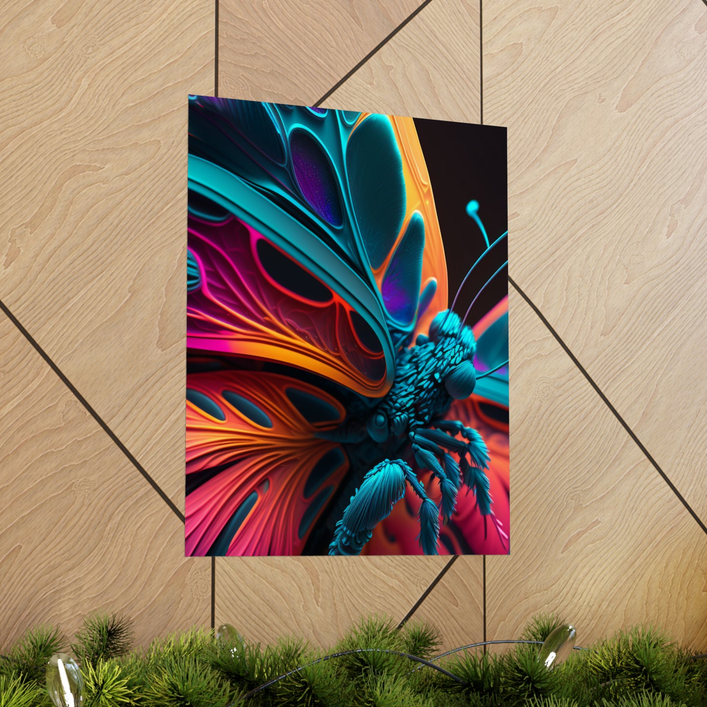 Premium Matte Vertical Posters Neon Butterfly Macro 4