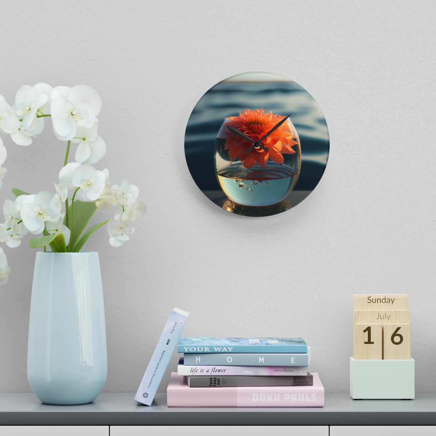 Acrylic Wall Clock Dahlia Orange 2