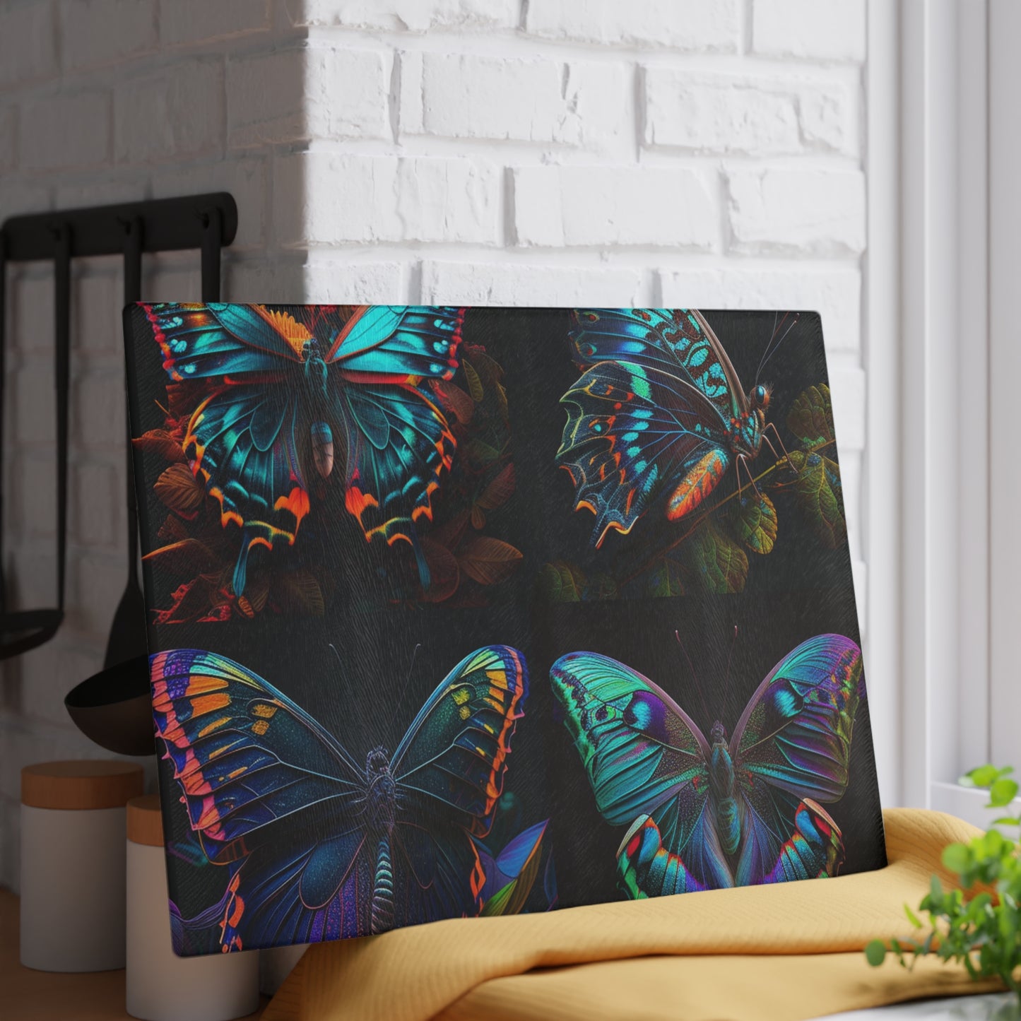 Glass Cutting Board Hue Neon Butterfly 5