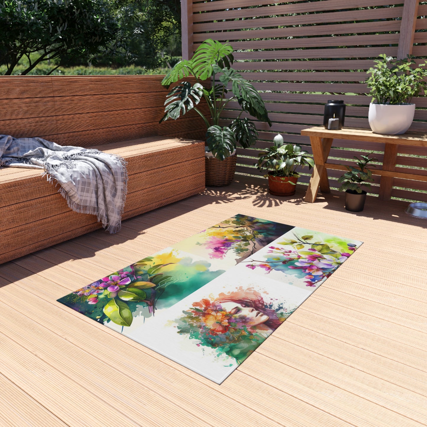 Outdoor Rug  Mother Nature Bright Spring Colors Realistic Watercolor 5