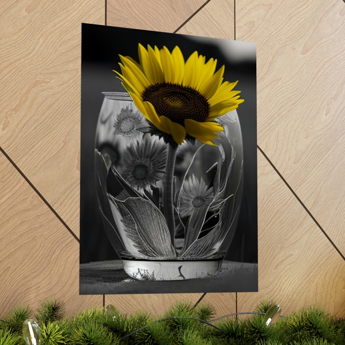 Premium Matte Vertical Posters Yellw Sunflower in a vase 1