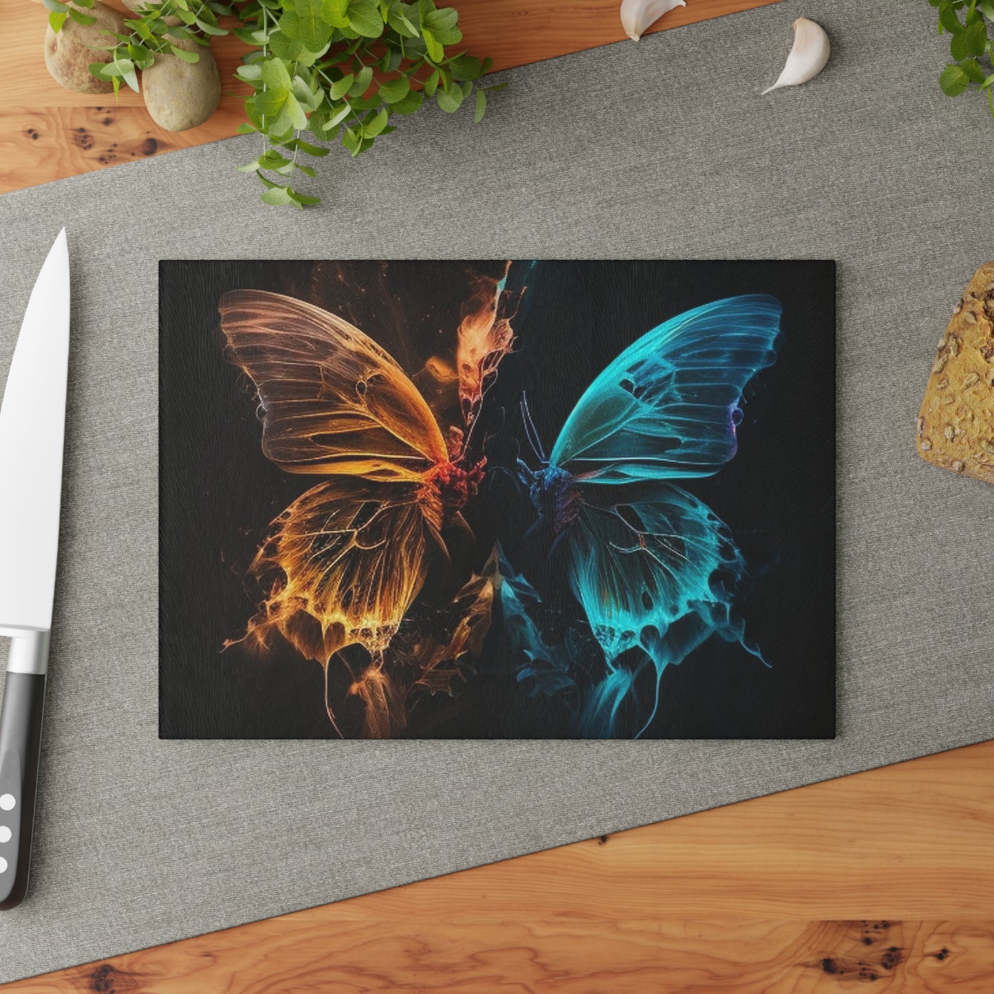 Glass Cutting Board Neon Glo Butterfly 4