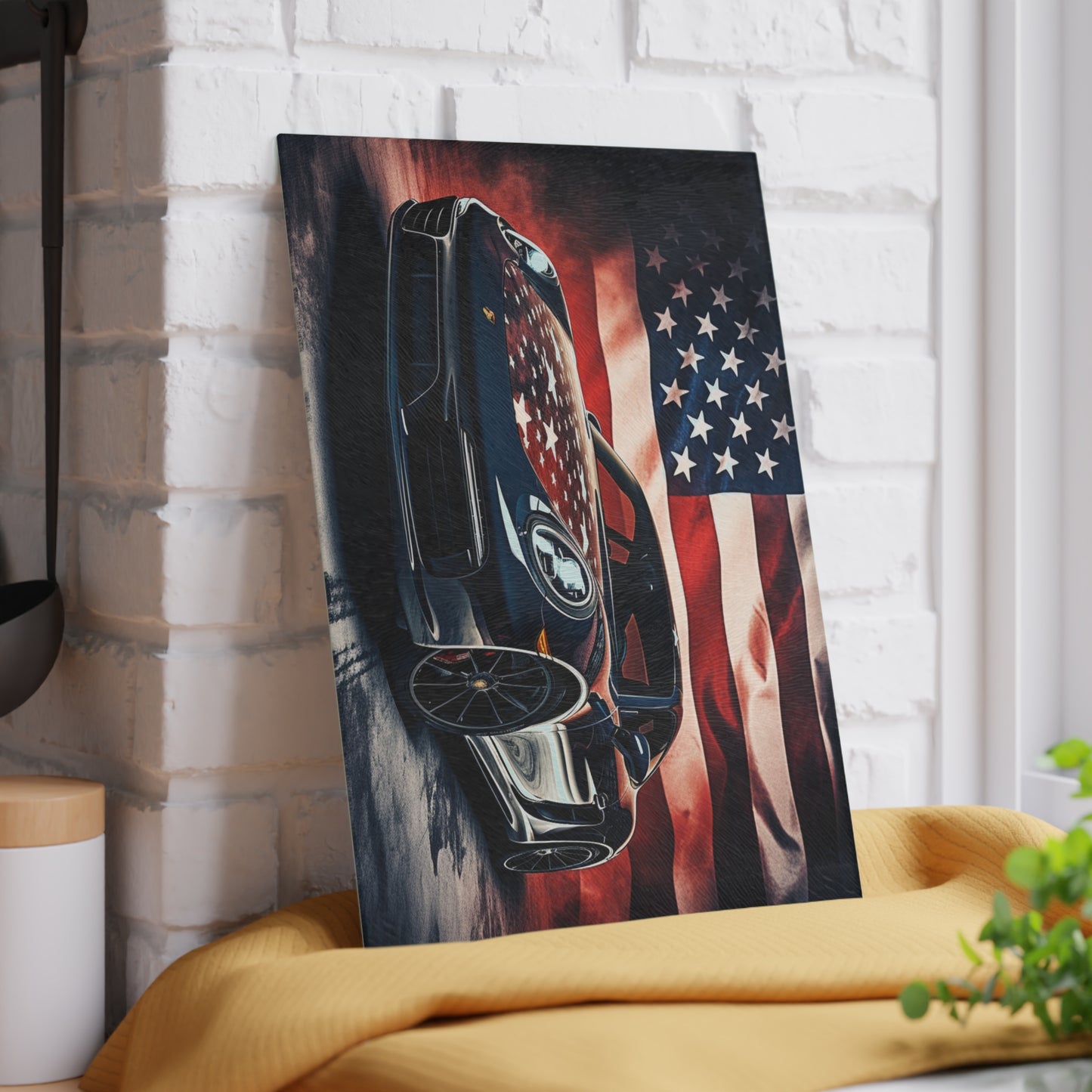 Glass Cutting Board Abstract American Flag Background Porsche 2