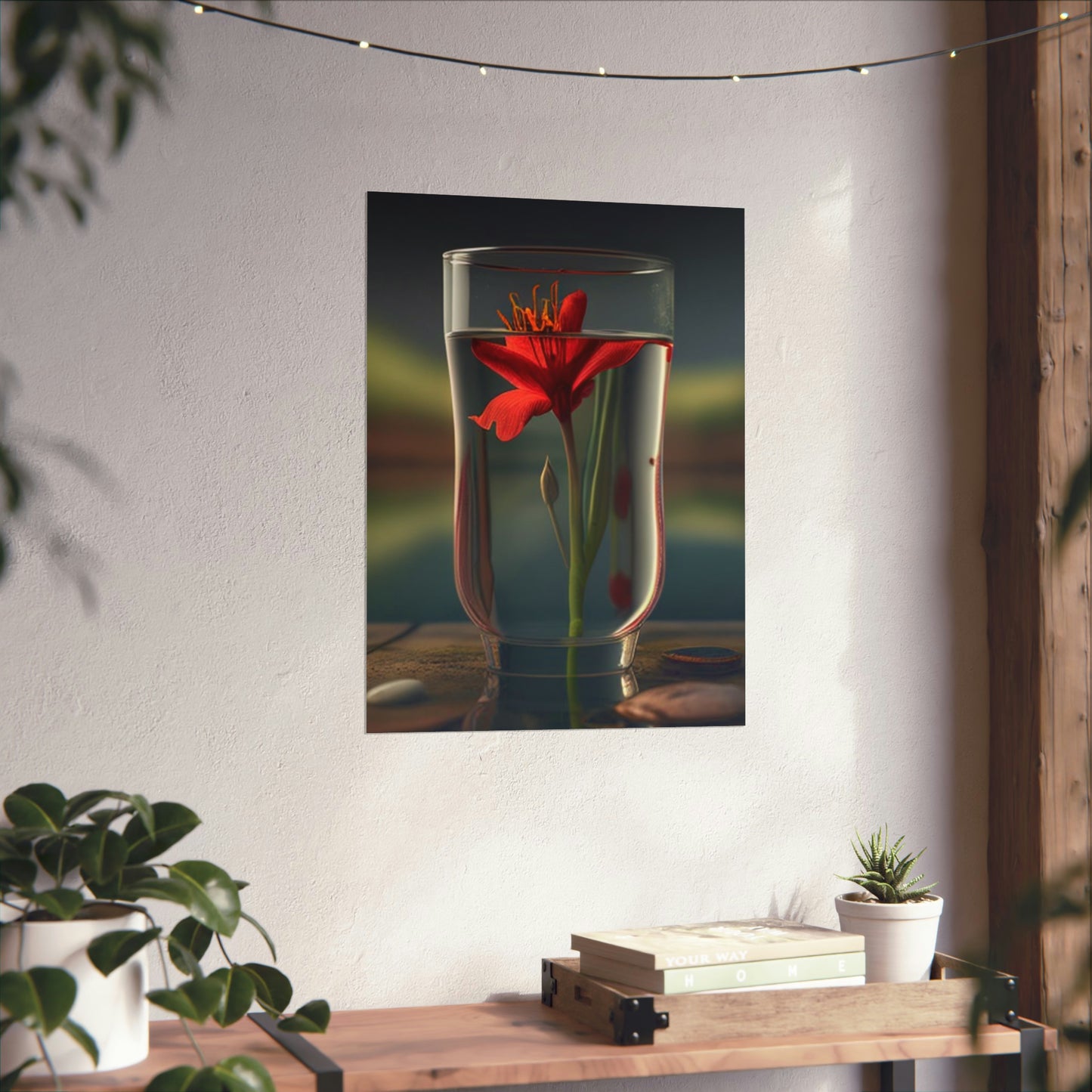 Premium Matte Vertical Posters Red Lily in a Glass vase 1