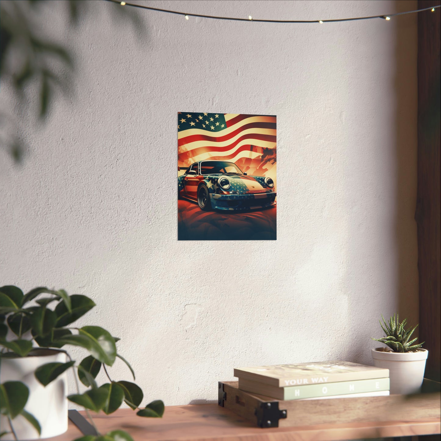 Premium Matte Vertical Posters Abstract American Flag Background Porsche 4