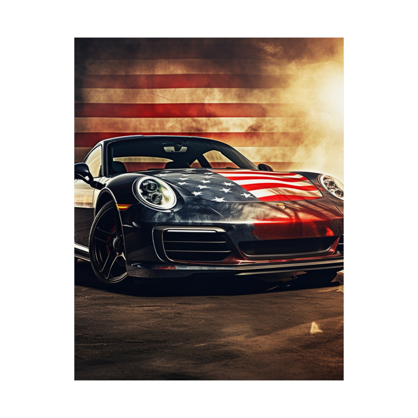 Premium Matte Vertical Posters Abstract American Flag Background Porsche 1