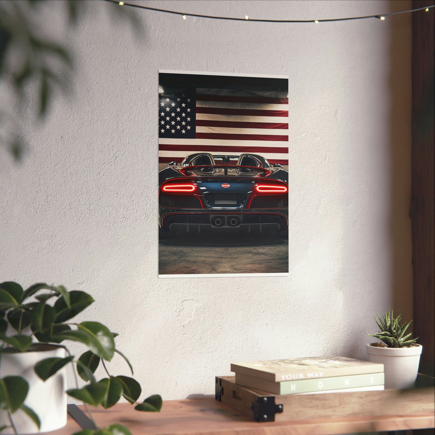 Premium Matte Vertical Posters American Flag Background Bugatti 4