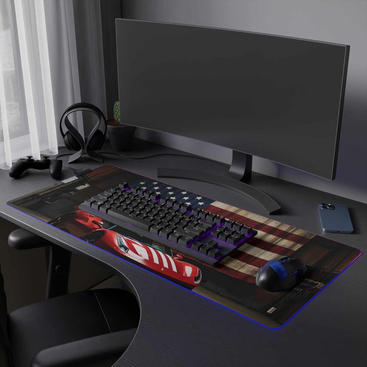 LED Gaming Mouse Pad American Flag Farrari 4