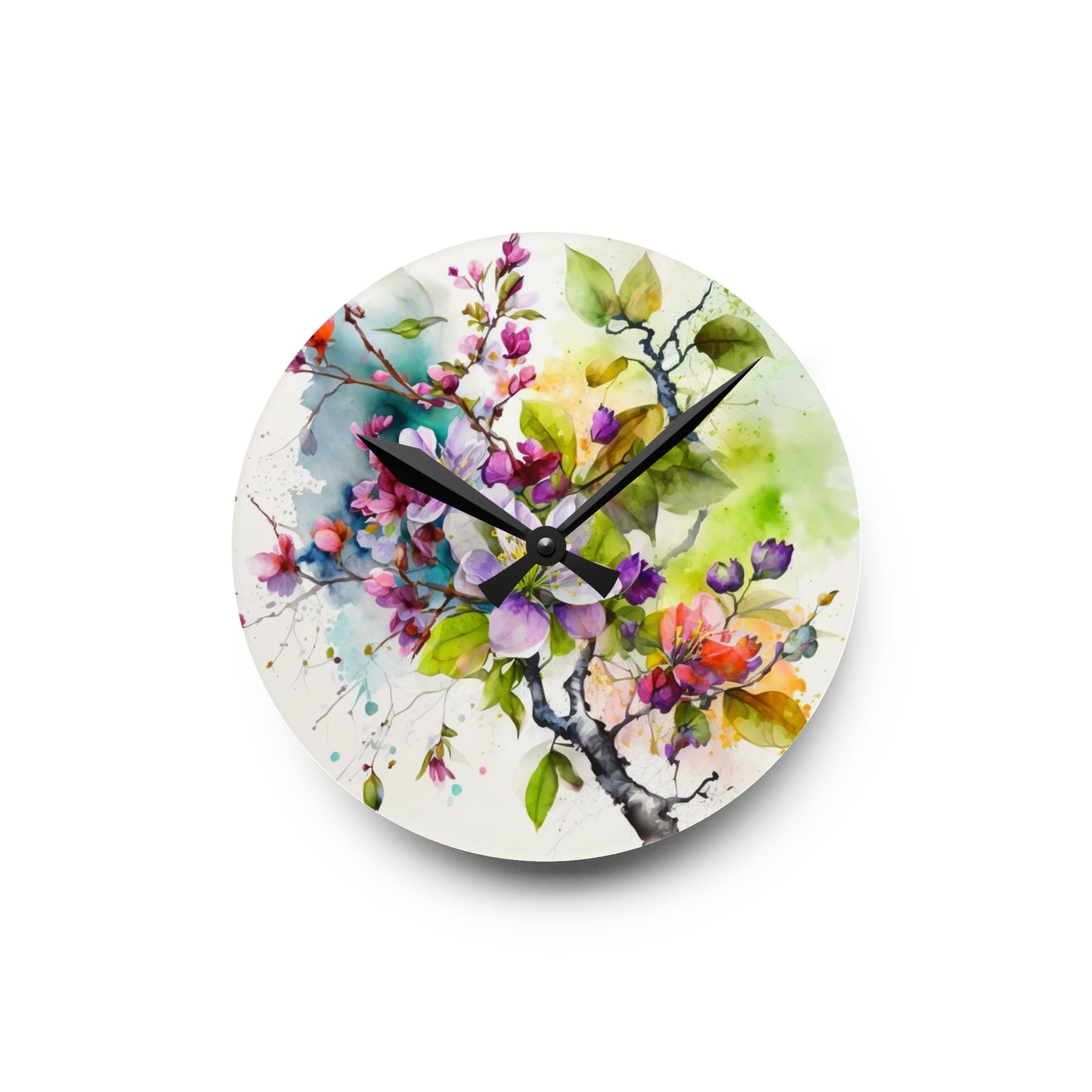 Acrylic Wall Clock Mother Nature Bright Spring Colors Realistic Watercolor 4