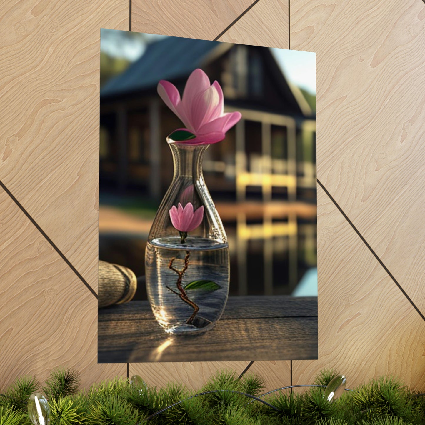 Premium Matte Vertical Posters Magnolia in a Glass vase 4