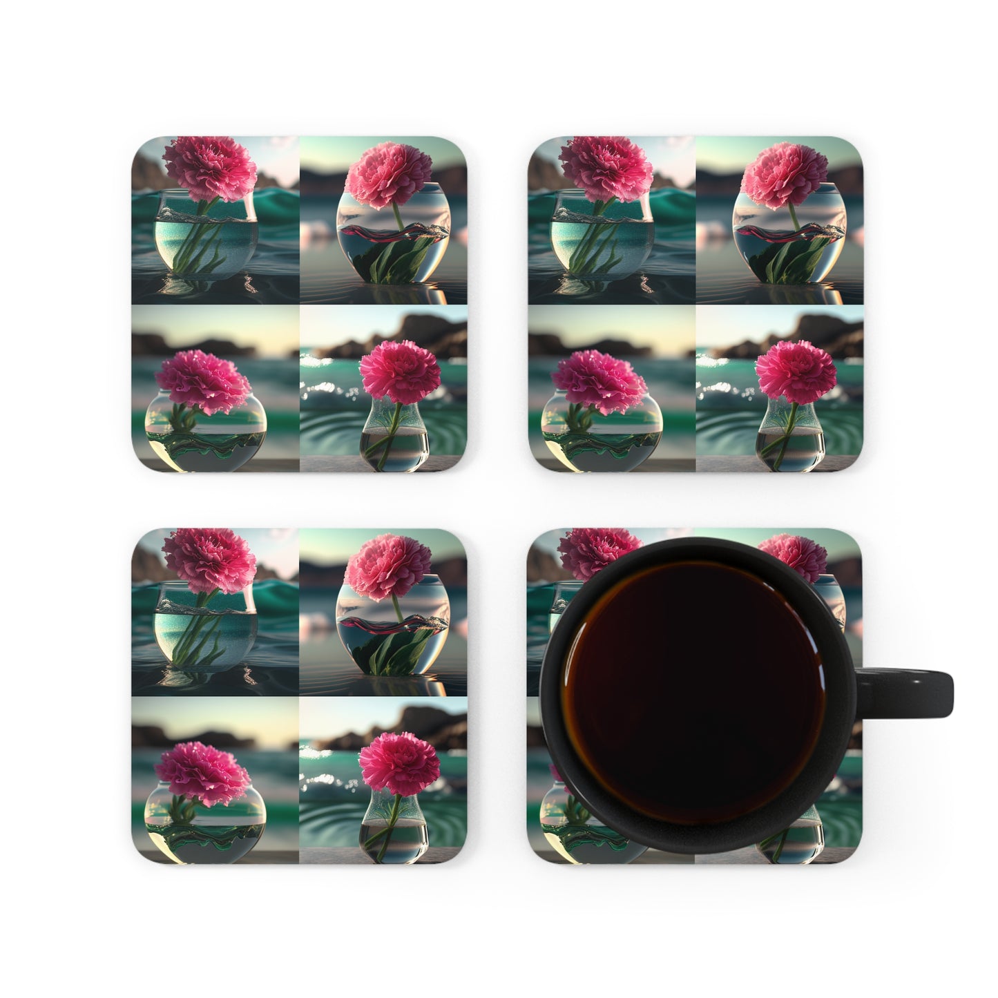 Corkwood Coaster Set Carnation 5