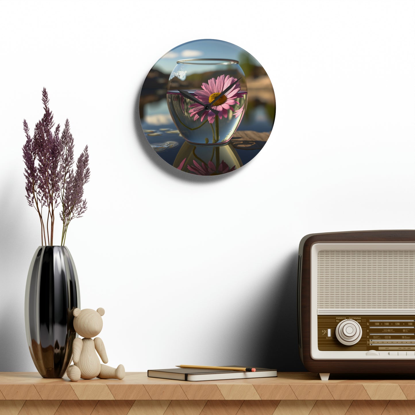 Acrylic Wall Clock Daisy in a vase 1