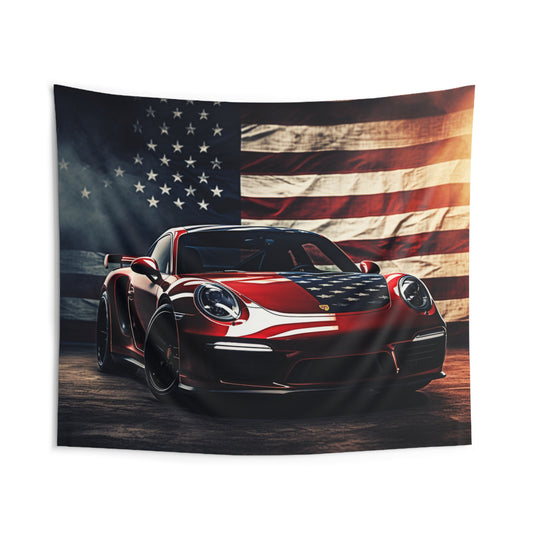 Indoor Wall Tapestries American Flag Background Porsche 2