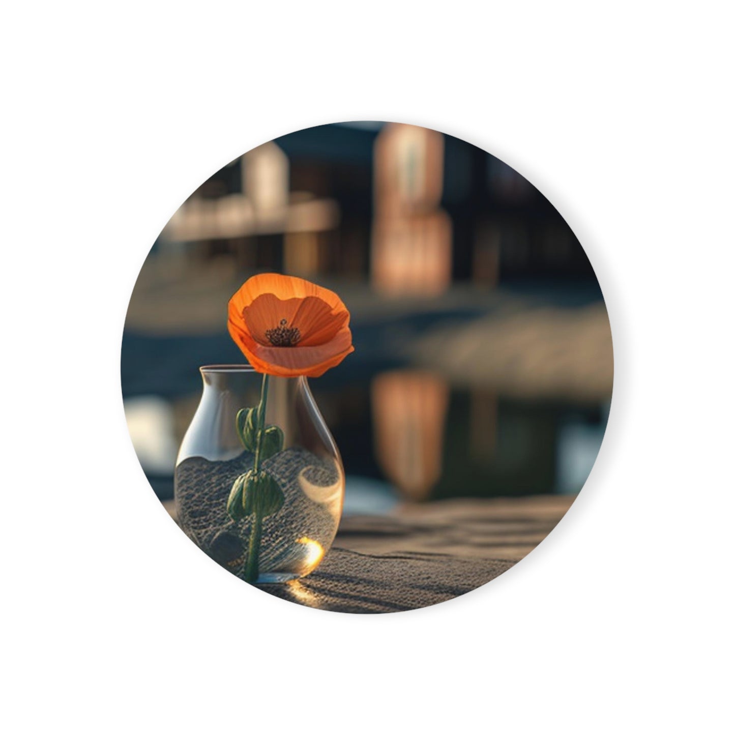 Cork Back Coaster Orange Poppy in a Vase 4