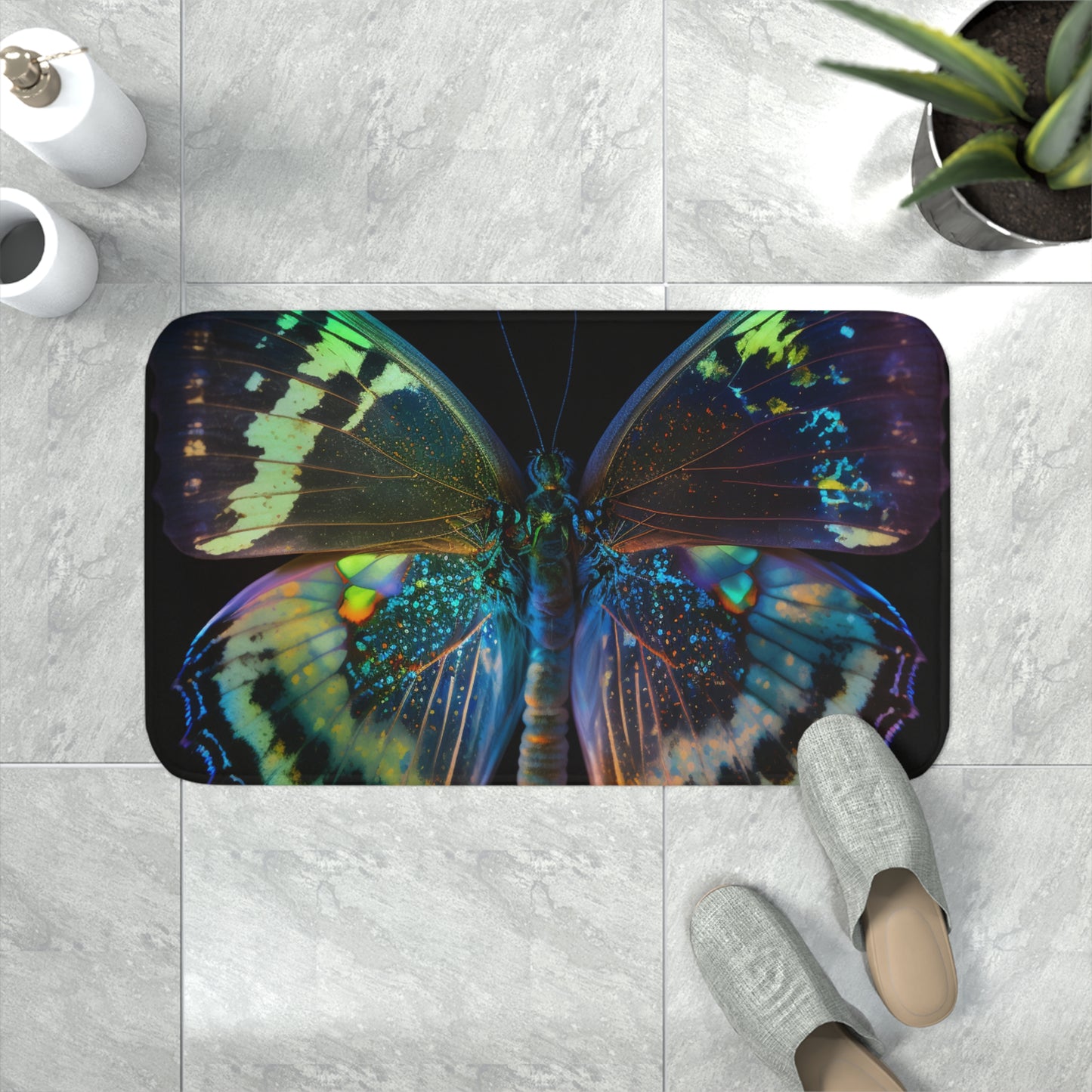 Memory Foam Bath Mat Neon Butterfly Flair 4