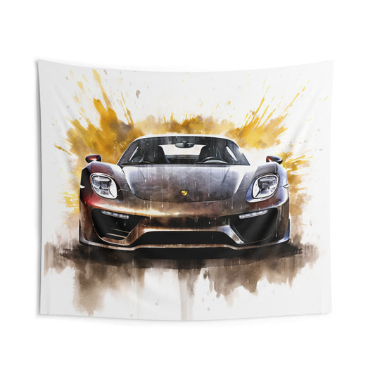 Indoor Wall Tapestries 918 Spyder white background driving fast with water splashing 1