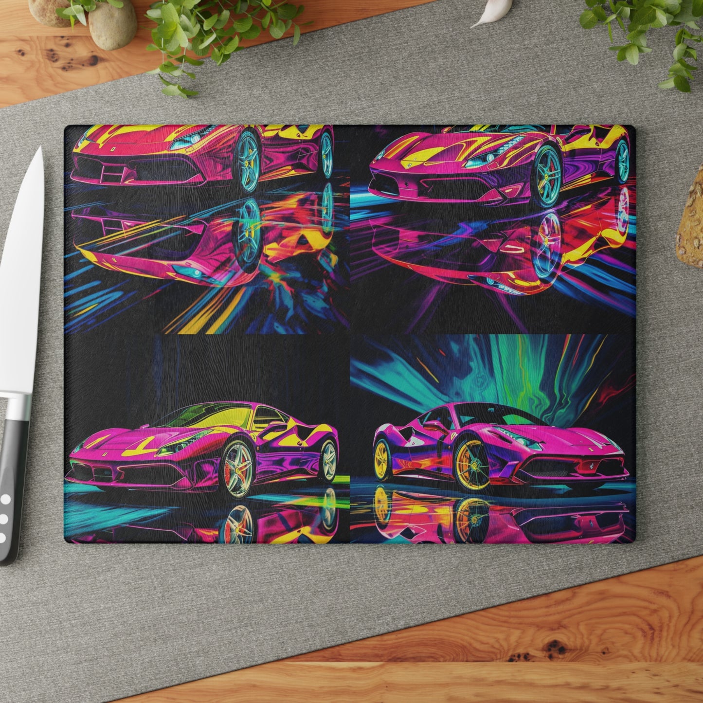 Glass Cutting Board Pink Ferrari Macro 5