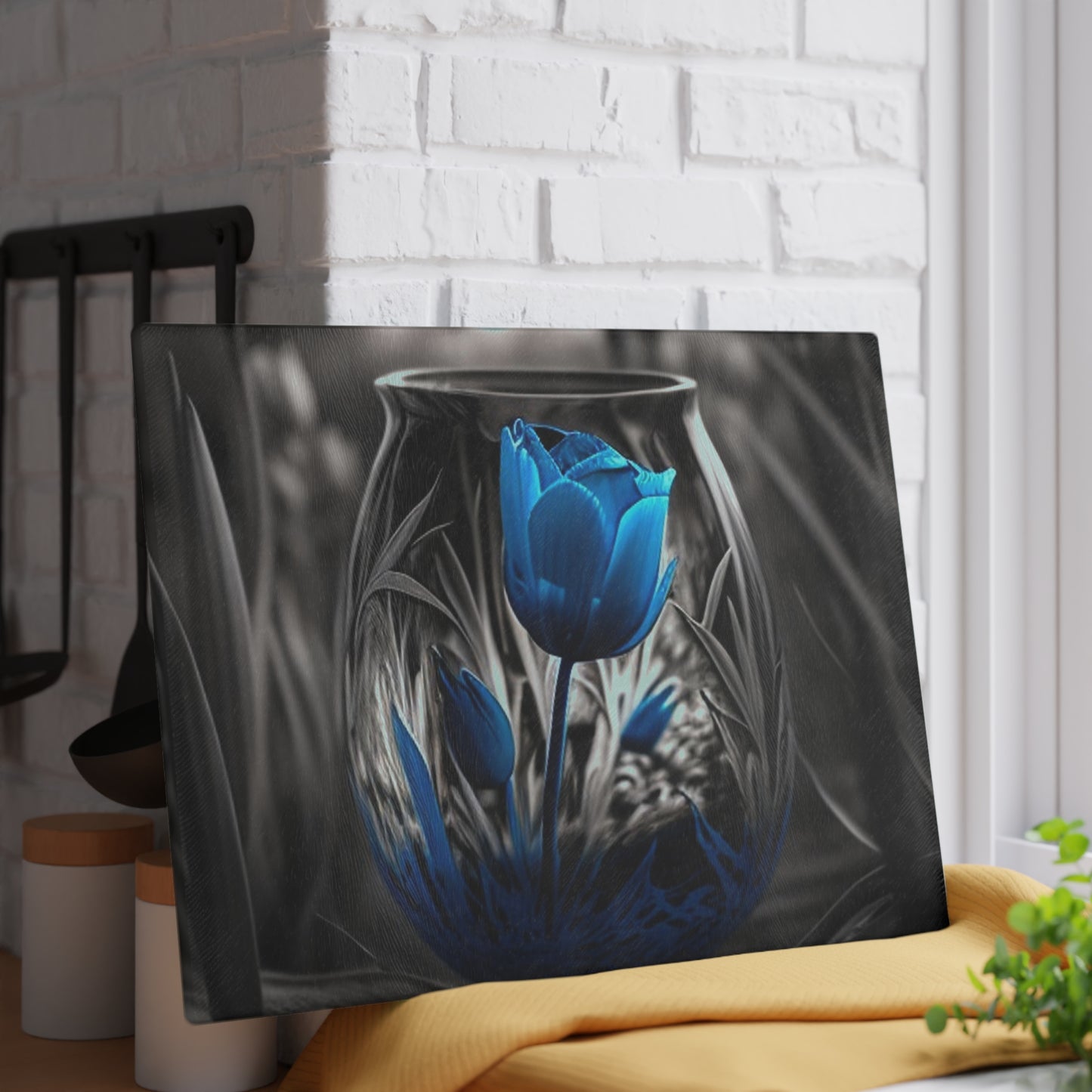 Glass Cutting Board Tulip Blue 3