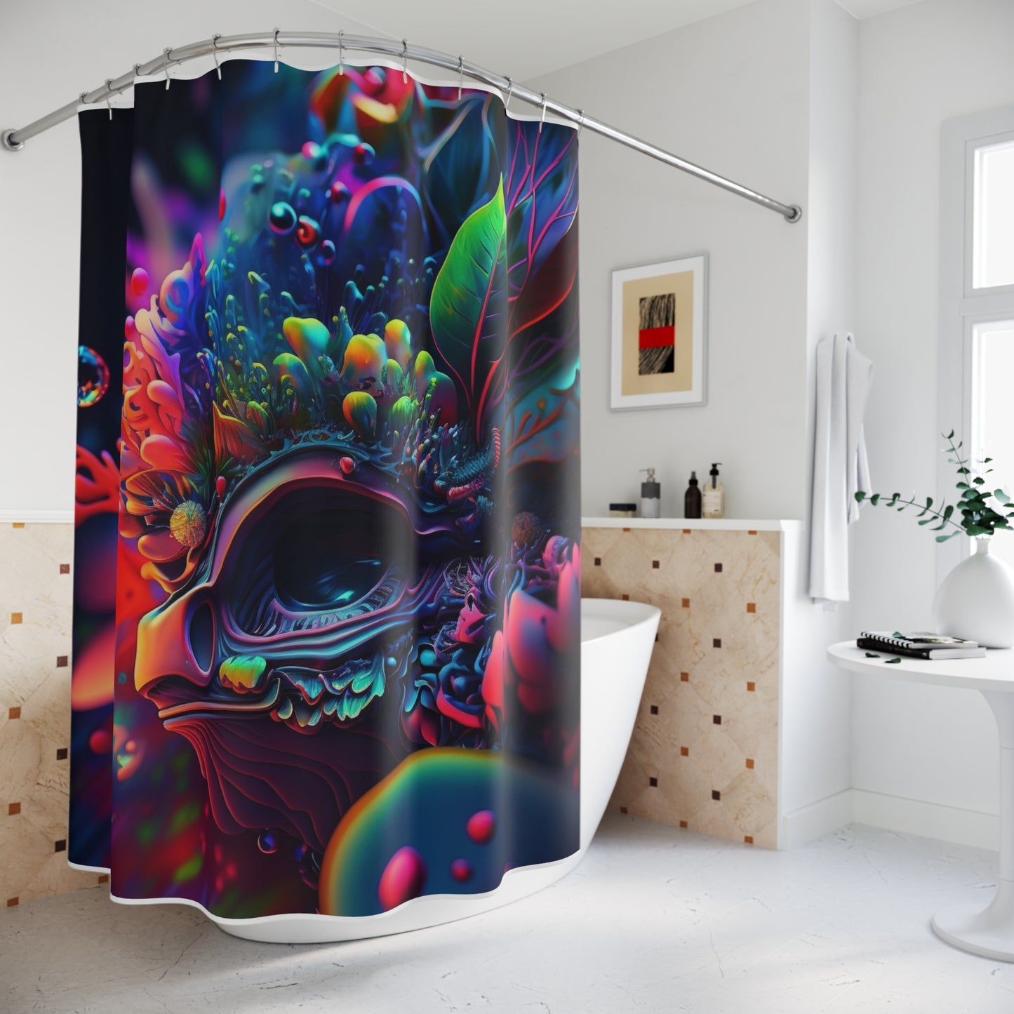 Polyester Shower Curtain Florescent Skull Death 2